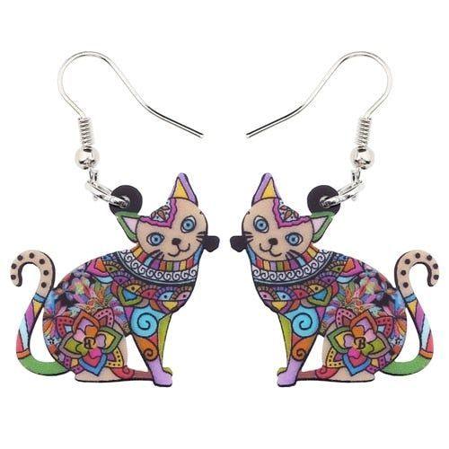 Acrylic Happy Floral Cat Pattern Earring