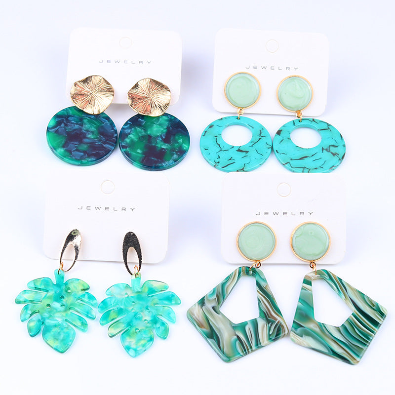 Flaxmaker Green Printed Simple Earrings