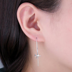 Airplane 925 Sterling Silver Long Earrings