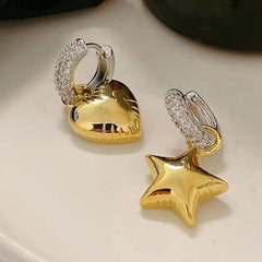 Asymmetrical Star Heart Drop Earrings