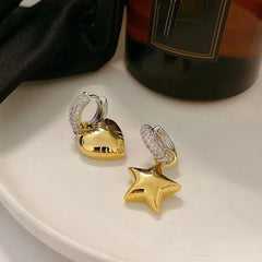 Asymmetrical Star Heart Drop Earrings