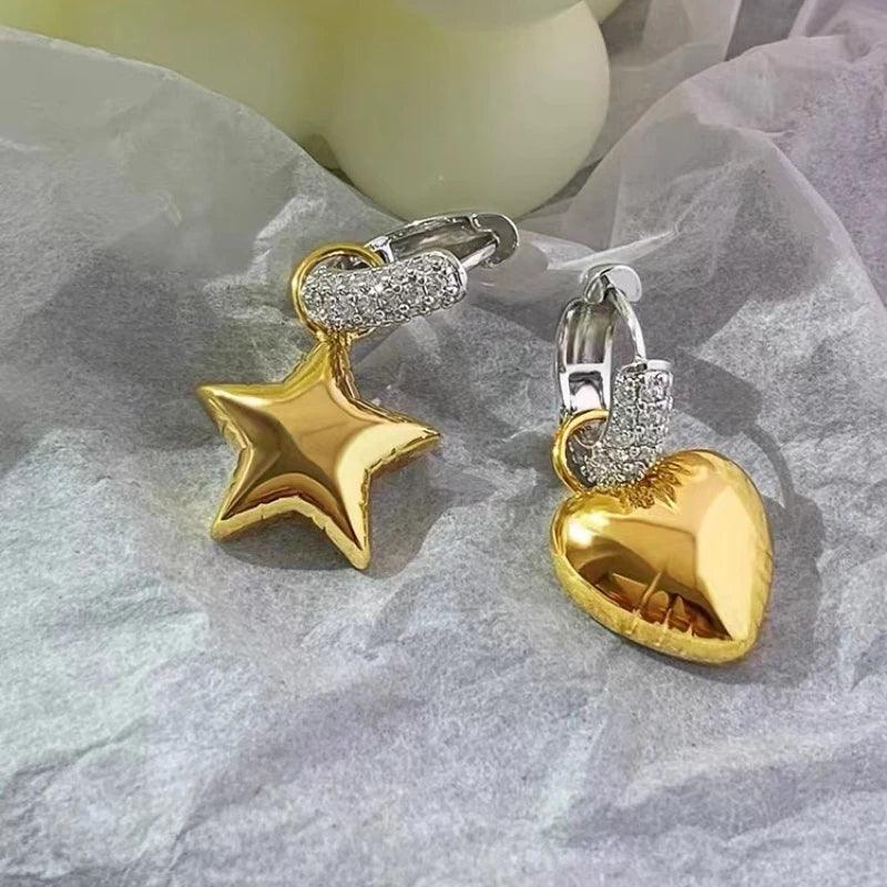 Asymmetrical Star Heart Drop Earrings