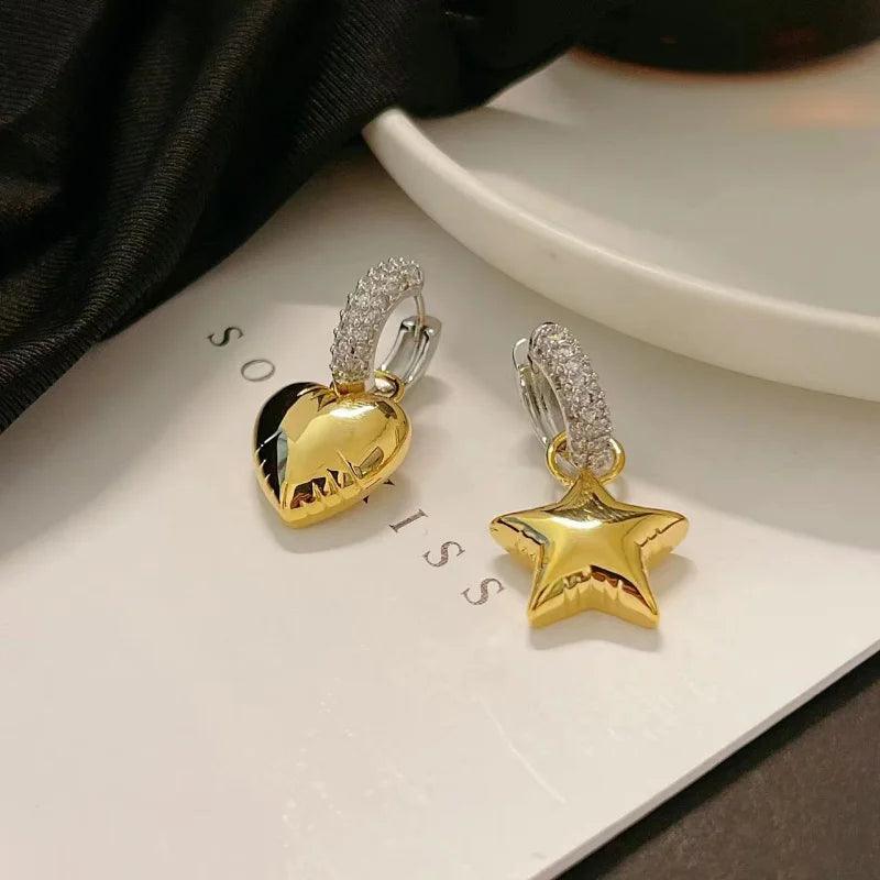 Asymmetrical Star Heart Drop Earrings