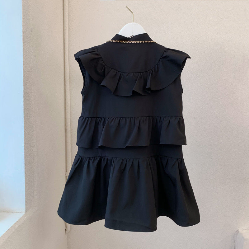 Mommy and Me Ruffled Black Tiered Dress With Bag Flaxmaker