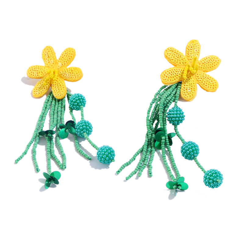 Flaxmaker Floral Tassel Earrings