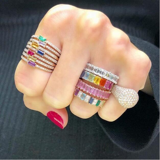 Birthstone Colorful Geometric Finger Rings