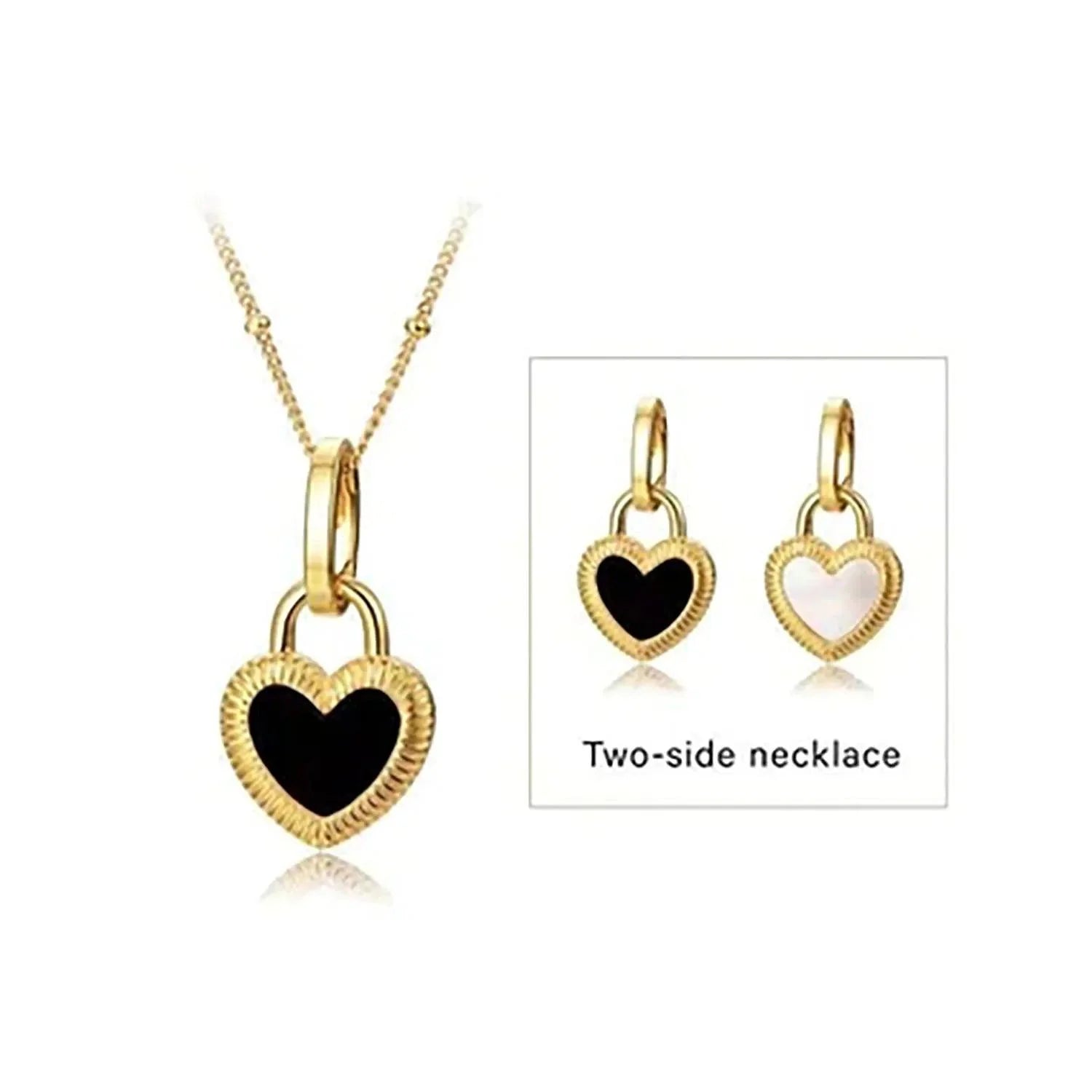 Black Double-Sided Heart Pendant Necklace