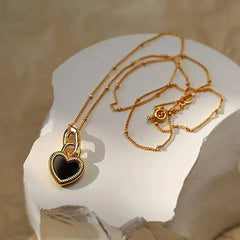 Black Double-Sided Heart Pendant Necklace