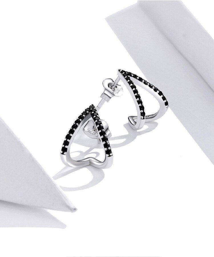 Black Geometry 925 Sterling Silver Stud Earrings