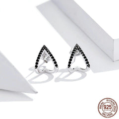 Black Geometry 925 Sterling Silver Stud Earrings