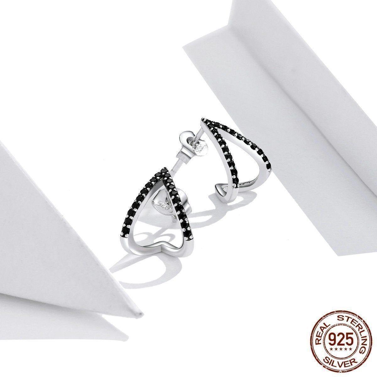 Black Geometry 925 Sterling Silver Stud Earrings