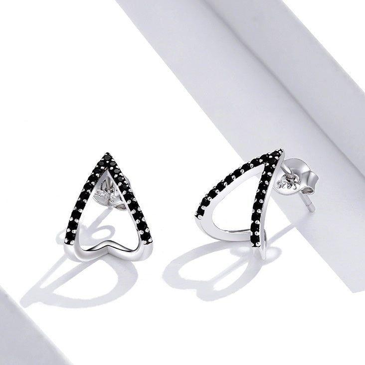 Black Geometry 925 Sterling Silver Stud Earrings