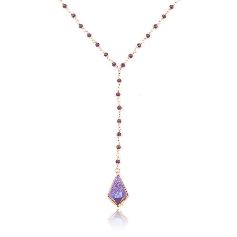 Bohemia Purple Crystal Long Necklaces