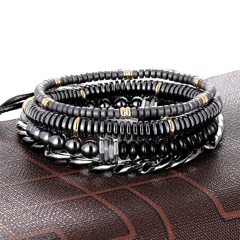 Bracelet 4Pcs/Set Hematite Slim Beaded Bangles