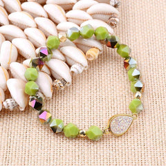 Bracelet Faceted Crystal Heart Natural Druzy Stone Framing Quartz Green