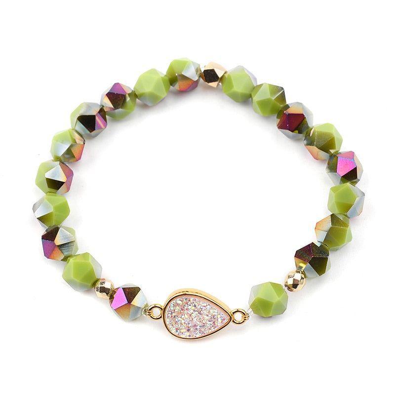 Bracelet Faceted Crystal Heart Natural Druzy Stone Framing Quartz Green