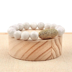 Bracelet Luxe Oval Gold-color Copper White Natural Crazy Stone Bracelet