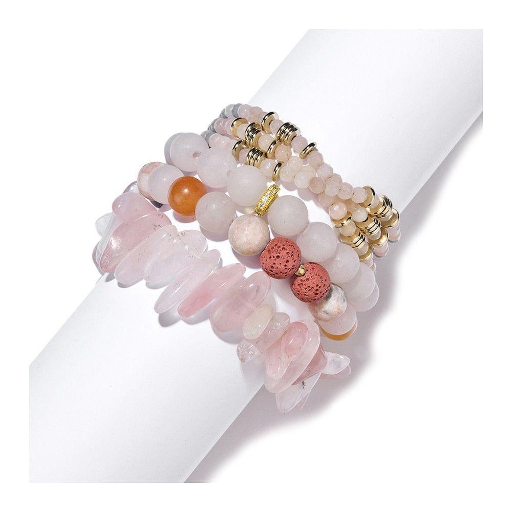 Bracelet Set Natural Stone Agates Crystal Wood Beads Bracelet