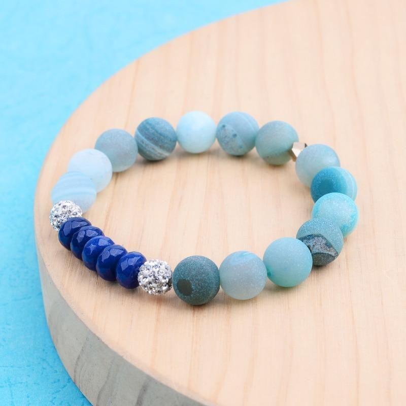 Bracelet Set 3 Pcs Natural Druzy Blue Gem Stone Boho Gold Copper Slices