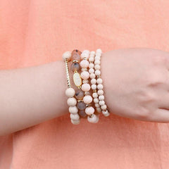 Bracelet Set 4 Pcs Natural Stone Gold Copper Beige Marble Drusy Bracelets