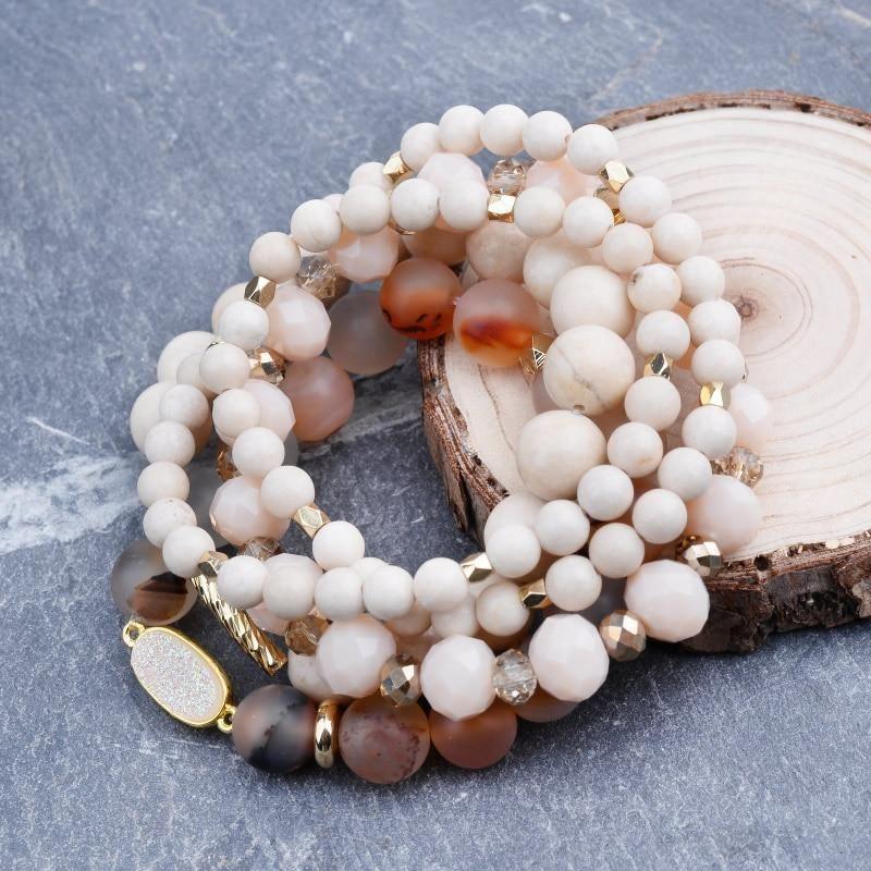 Bracelet Set 4 Pcs Natural Stone Gold Copper Beige Marble Drusy Bracelets