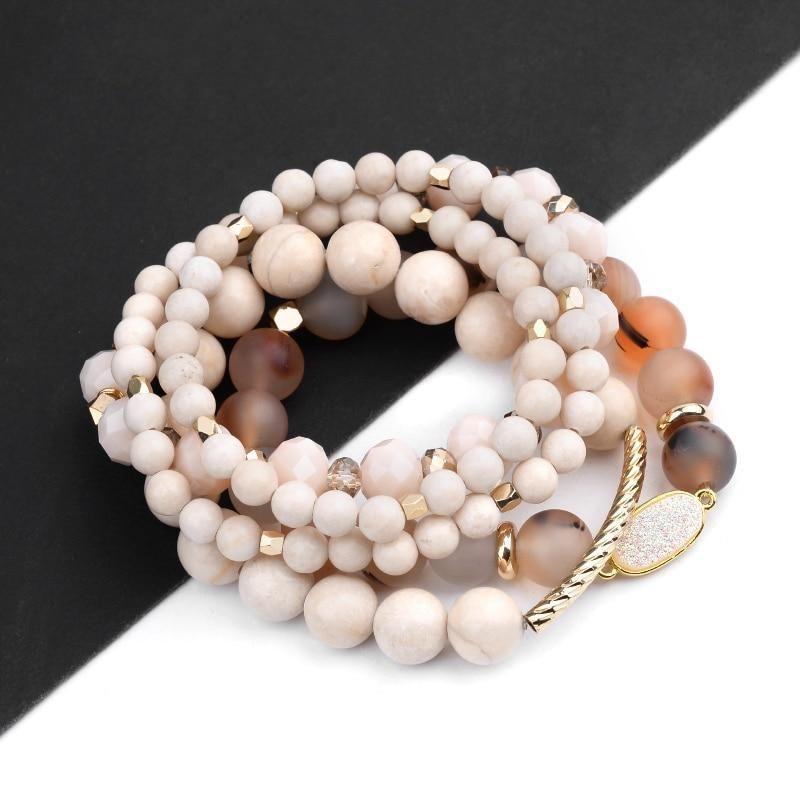 Bracelet Set 4 Pcs Natural Stone Gold Copper Beige Marble Drusy Bracelets