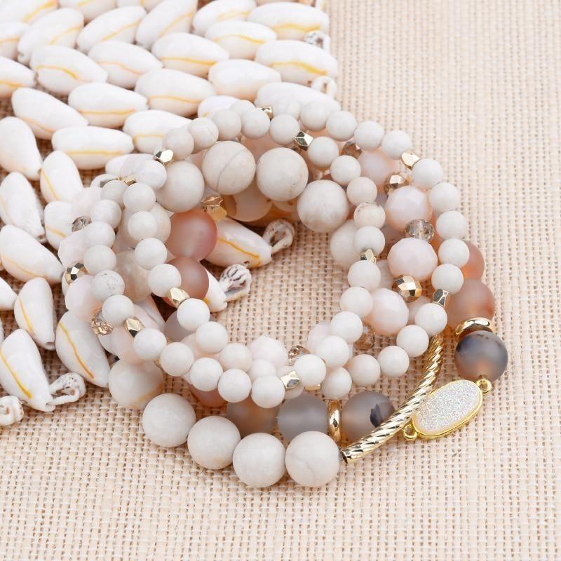 Bracelet Set 4 Pcs Natural Stone Gold Copper Beige Marble Drusy Bracelets