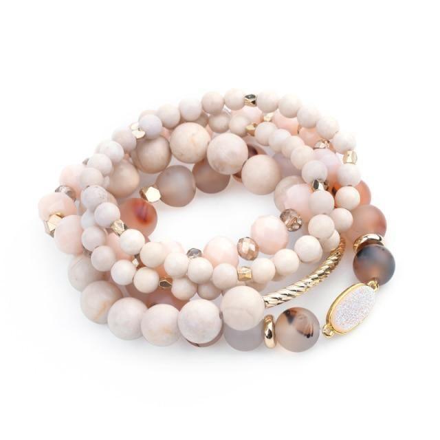 Bracelet Set 4 Pcs Natural Stone Gold Copper Beige Marble Drusy Bracelets