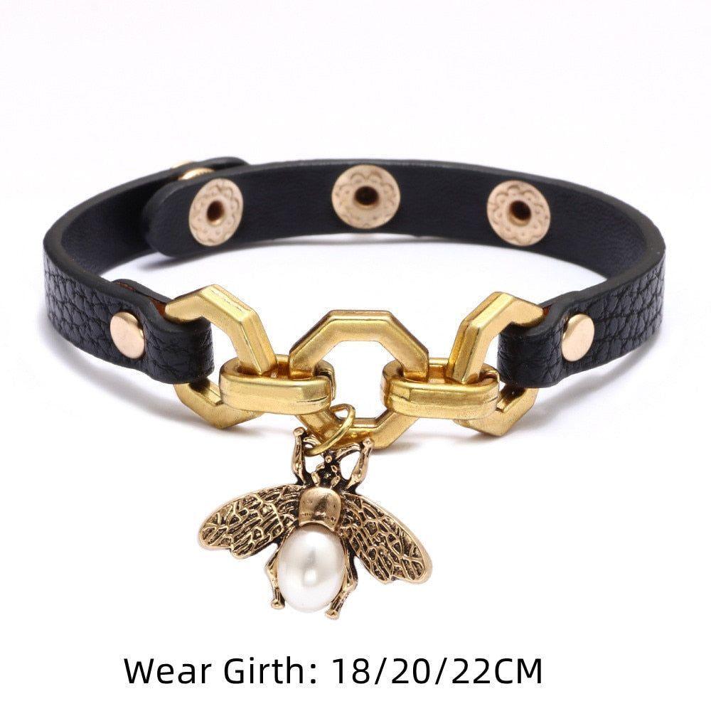 Bracelet Vivid Bee Pendant Bangles Punk Style Brown PU Leather Accessory