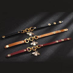 Bracelet Vivid Bee Pendant Bangles Punk Style Brown PU Leather Accessory