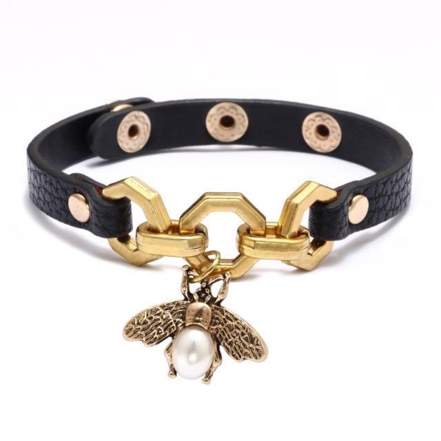 Bracelet Vivid Bee Pendant Bangles Punk Style Brown PU Leather Accessory