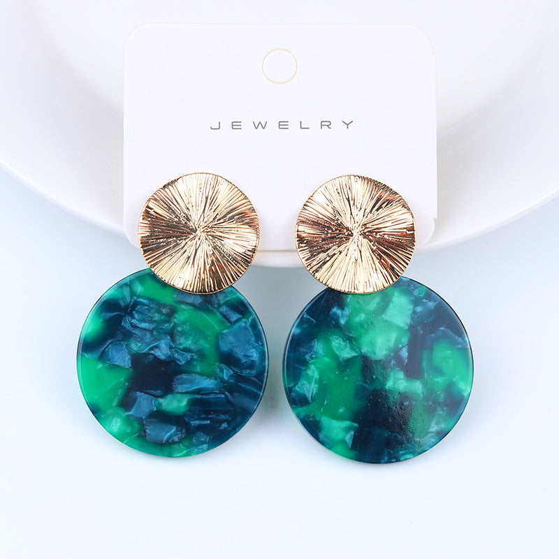 Flaxmaker Green Printed Simple Earrings