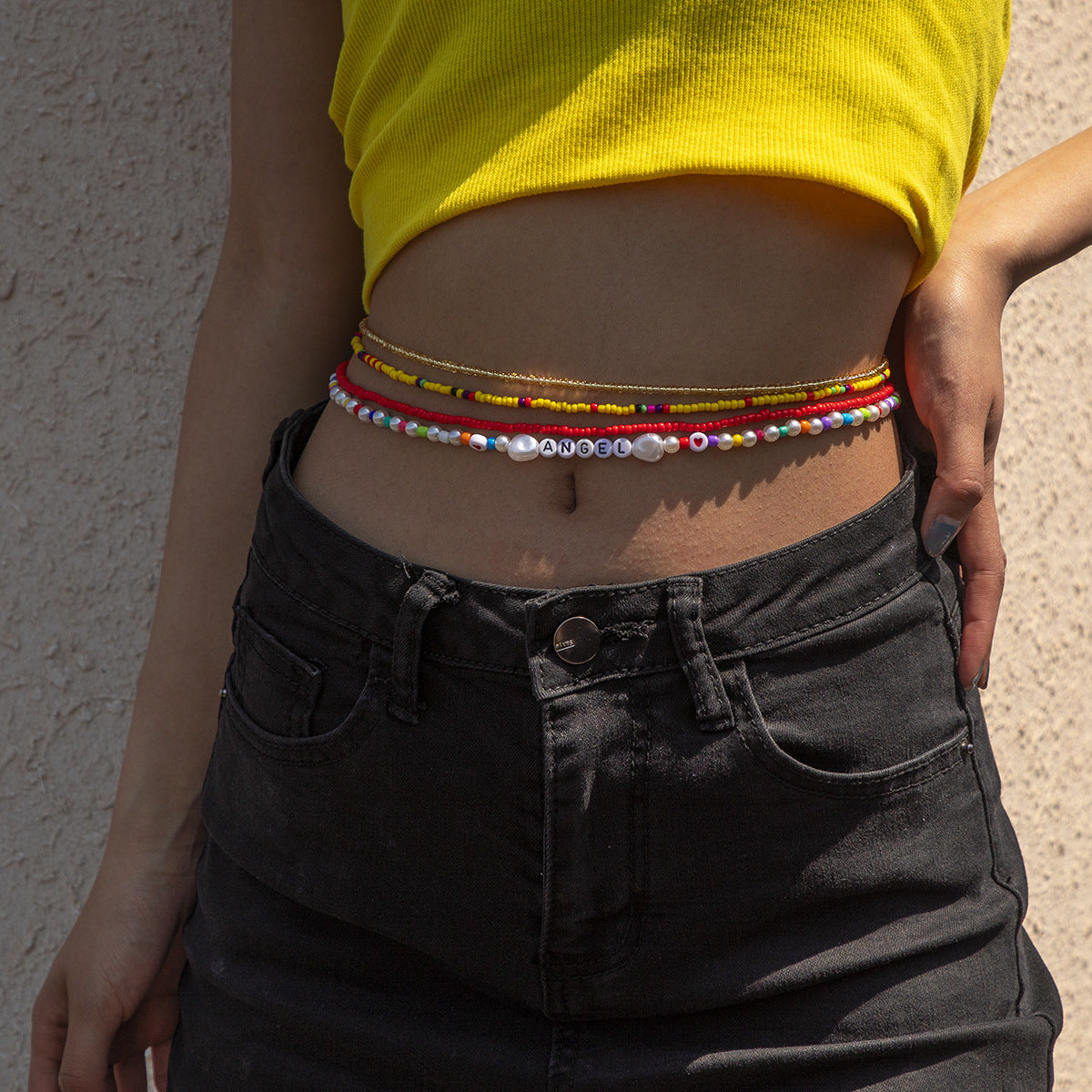 Shell Multilayer Contrast Waist Chain