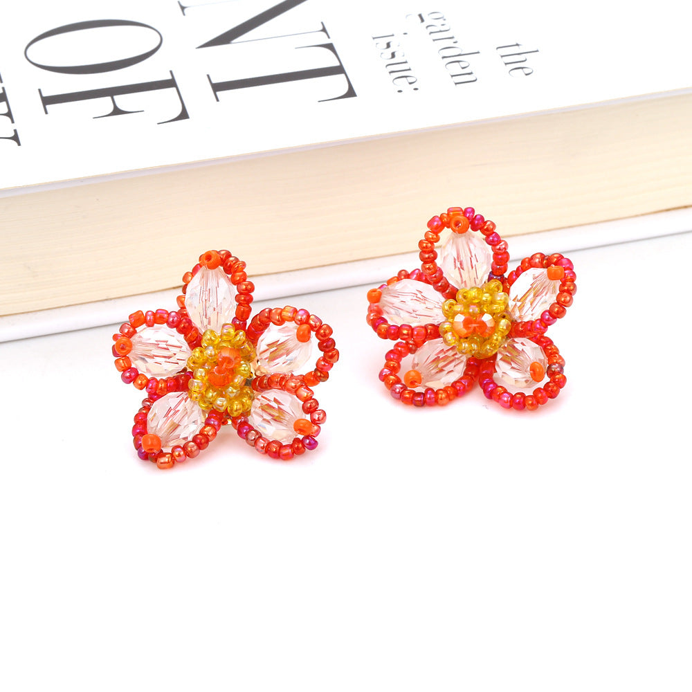 Hand-woven Rice Bead Floral Earrings