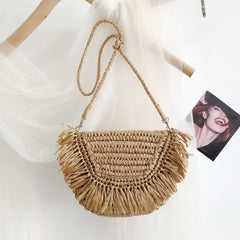 Handmade Crochet Tassel Straw Bag