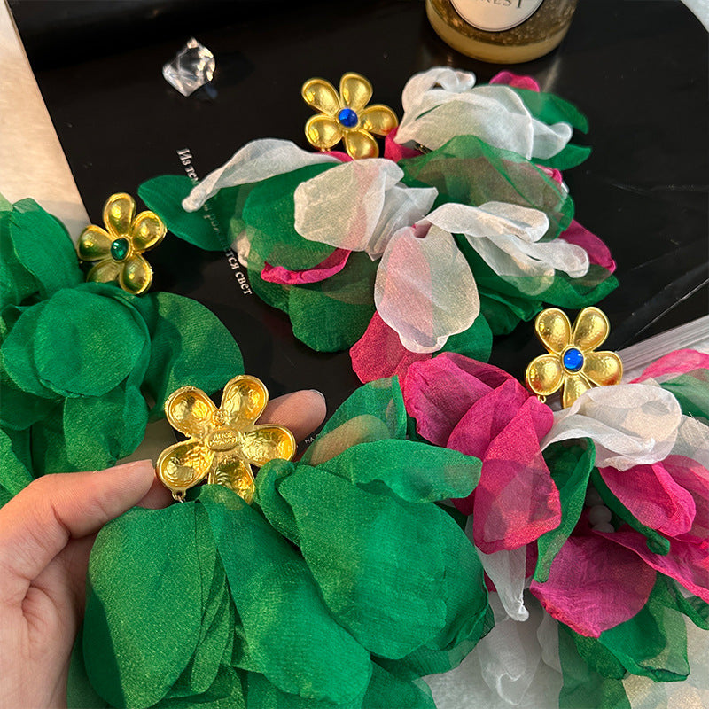 Handmade Fabric Flower Earrings