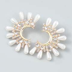 Floral Burst Boho  Pearl Cluster Drop Earrings