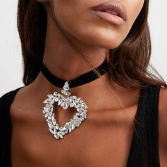Velvet Rhinestone Big Heart Necklace