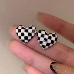 Chessboard Mini Heart Earrings