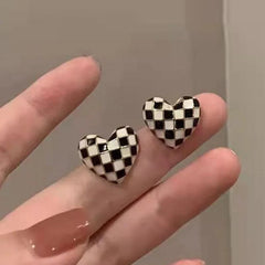 Chessboard Mini Heart Earrings