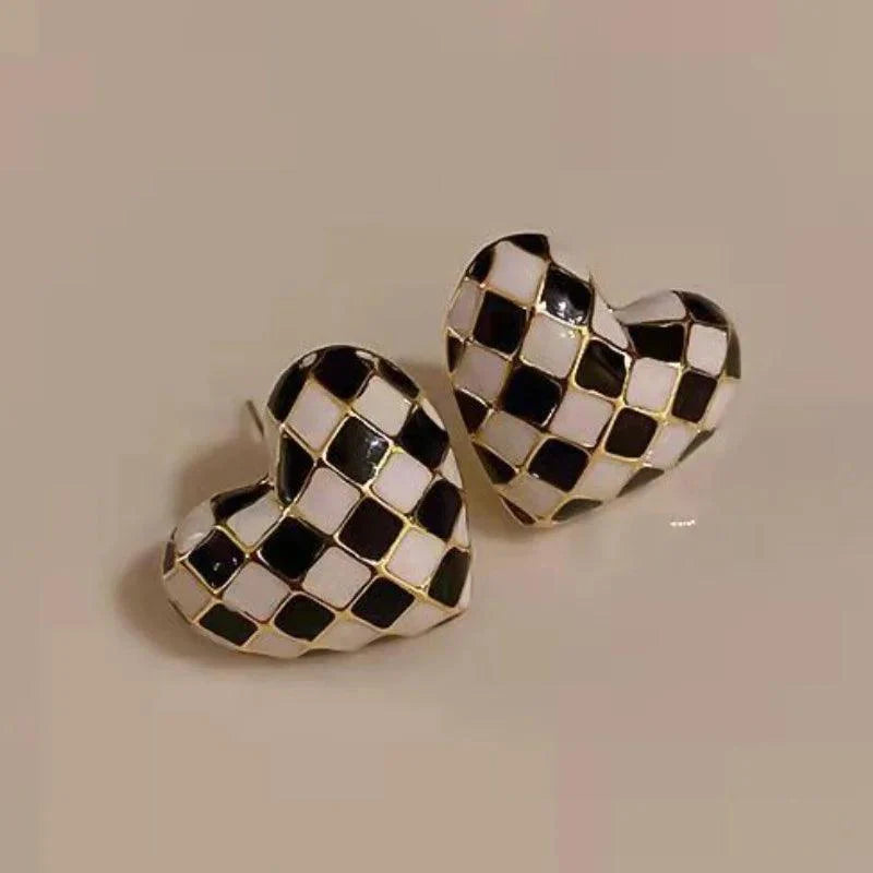 Chessboard Mini Heart Earrings