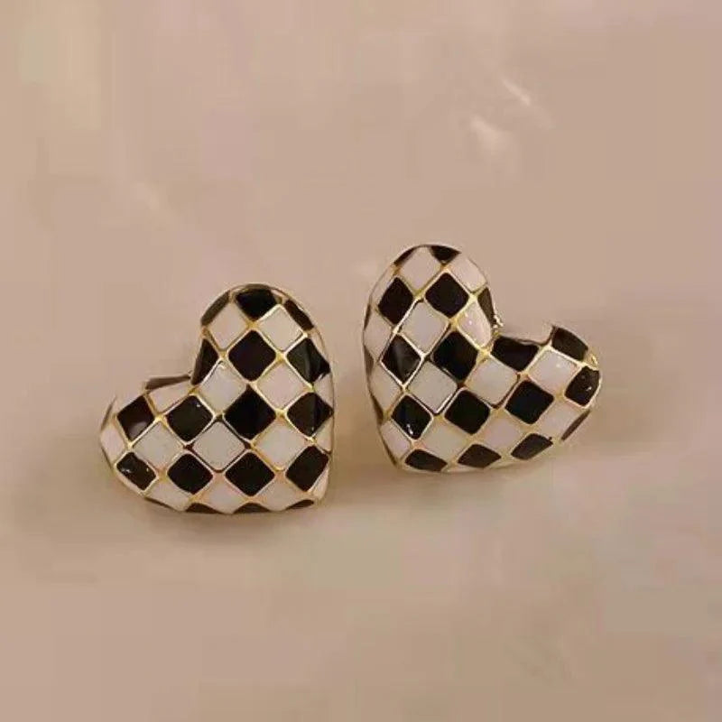 Chessboard Mini Heart Earrings