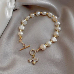 Classic Natural Pearl Bee Pendant Bracelet