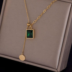 Classic Gem Square Stainless Steel Necklaces