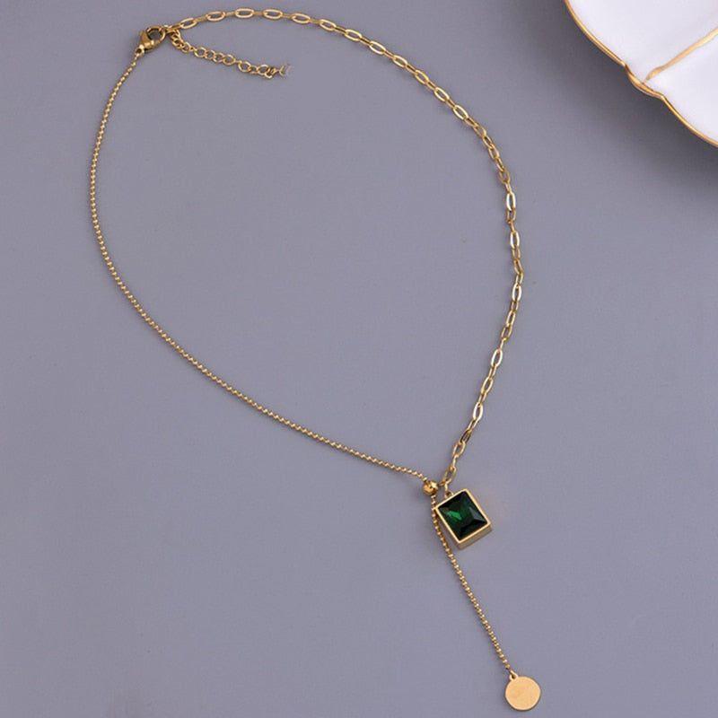 Classic Gem Square Stainless Steel Necklaces