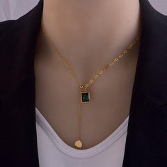 Classic Gem Square Stainless Steel Necklaces