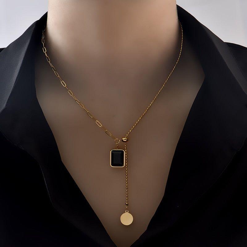 Classic Gem Square Stainless Steel Necklaces