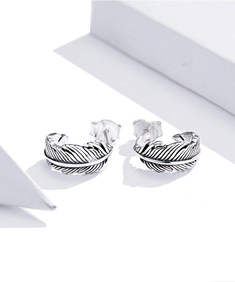 Classic Leaf 925 Sterling Silver Stud Earrings