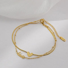 Classic Letter Heart-Shaped Double-Layer Titanium Steel Anklets