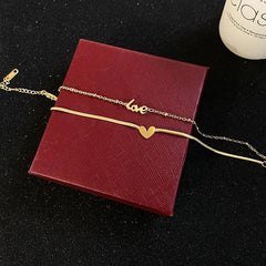 Classic Letter Heart-Shaped Double-Layer Titanium Steel Anklets